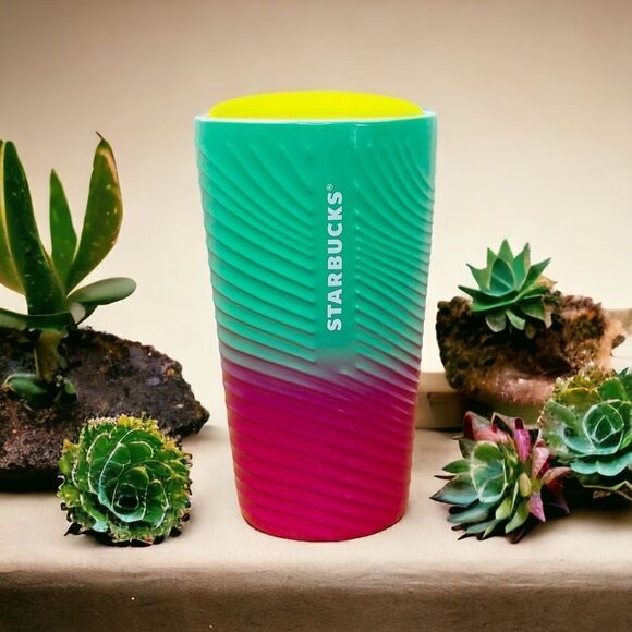 Starbucks Spring Petunia Ceramic Tumbler Cup Green Pink 12OZ - Picture 1 of 9